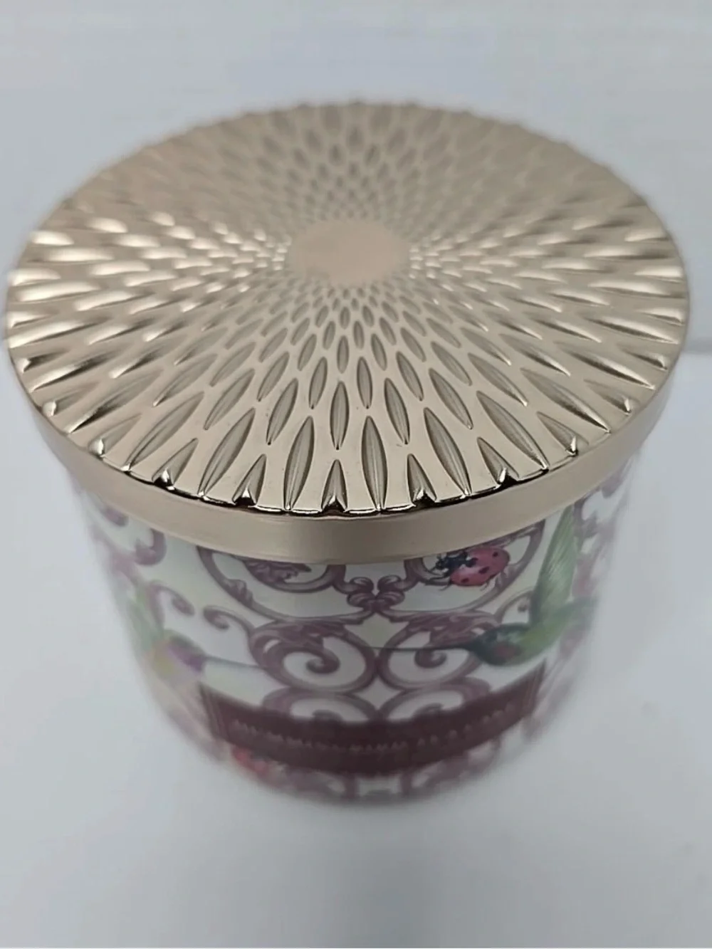 Bath & Body Works Hummingbird Tea Cake 3 Wick Candle With Gold Decorative Lid - Picture 4 of 5